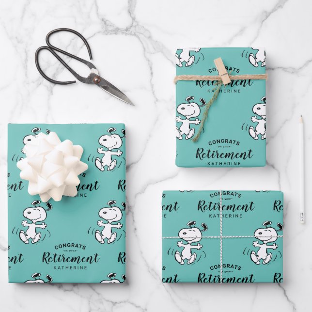 Feuille De Papier Cadeau cacahuètes | Snoopy Félicitations pour votre retra (Recto)