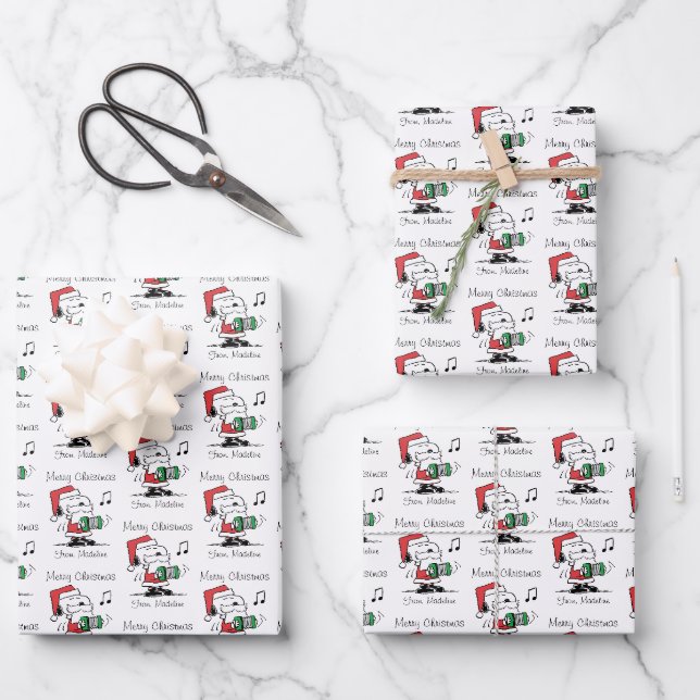 Feuille De Papier Cadeau cacahuètes | Snoopy Santa Claus Accordian (Recto)