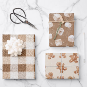 Feuille De Papier Cadeau Cacao de Noël Cosy Marshmallow Gaufrette au Gingem