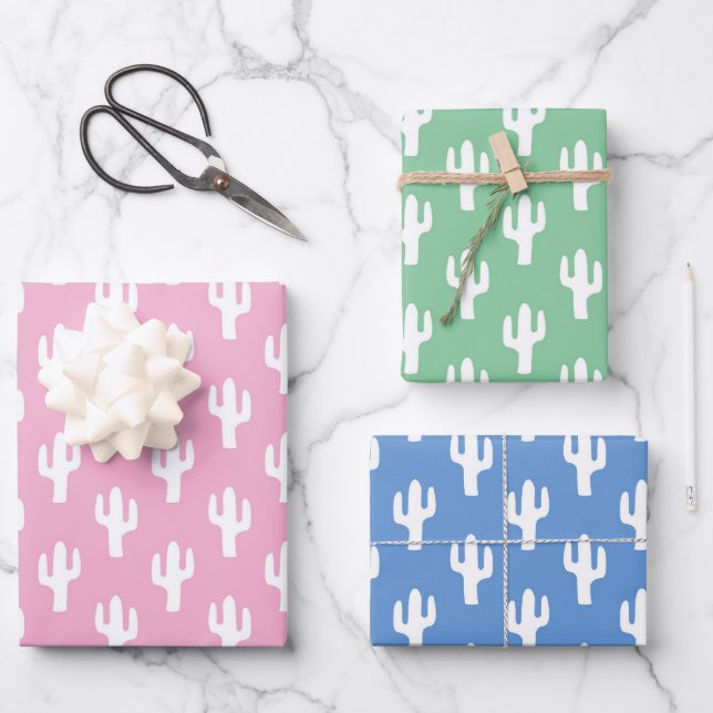 Feuille De Papier Cadeau Cactus Baby Blue Rose Pastels Green Desert Sweet (Recto)