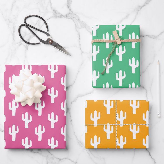 Feuille De Papier Cadeau Cactus coloré Motif rose orange orange vert amusan (Recto)