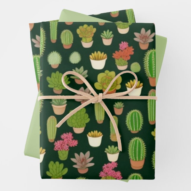 Feuille De Papier Cadeau Cactus et Succulent Wonderland (En situation)