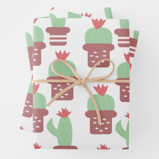 Feuille De Papier Cadeau Cactus succulent mignon | Motif de plantes en pot