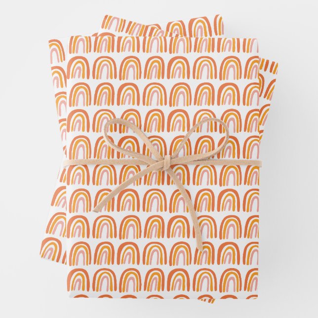 Feuille De Papier Cadeau Cadeau Arc-en-ciel Motif rose orange (En situation)