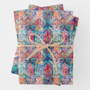 FEUILLE DE PAPIER CADEAU CADEAU COLORÉ BOHO ECLECTIC