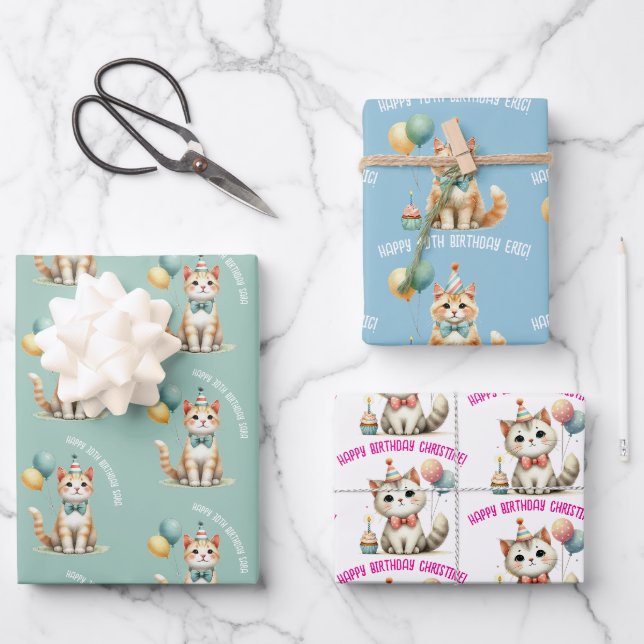 Feuille De Papier Cadeau cadeau d'anniversaire pour amoureux des chats mign (Recto)