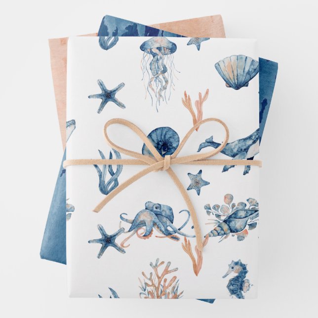 Feuille De Papier Cadeau Cadeau d'aquarelle sous-marine (En situation)