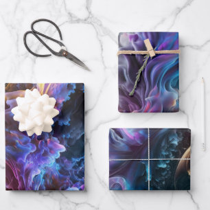 Feuille De Papier Cadeau Cadeau d'art abstrait bleu foncé et violet
