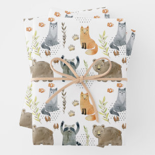 Feuille De Papier Cadeau Cadeau de Baby Shower Animaux de la Forêt Enchanté