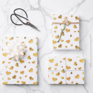 Feuille De Papier Cadeau Cadeau de coeurs de confettis dorés festifs