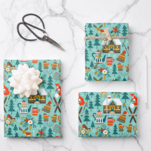 Feuille De Papier Cadeau Cadeau de la nature Animaux sauvages de ski d'hive