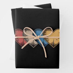 Feuille De Papier Cadeau Cadeau de la Saint-Valentin rétro cool à cœurs vin