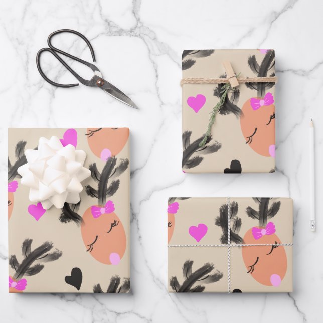 Feuille De Papier Cadeau Cadeau de Noël Coquette Reindeer (Recto)