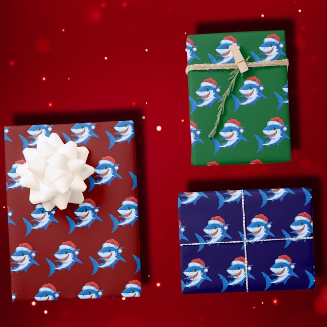 Feuille De Papier Cadeau Cadeau de Noël de requin Noël de chapeau (Créateur téléchargé)