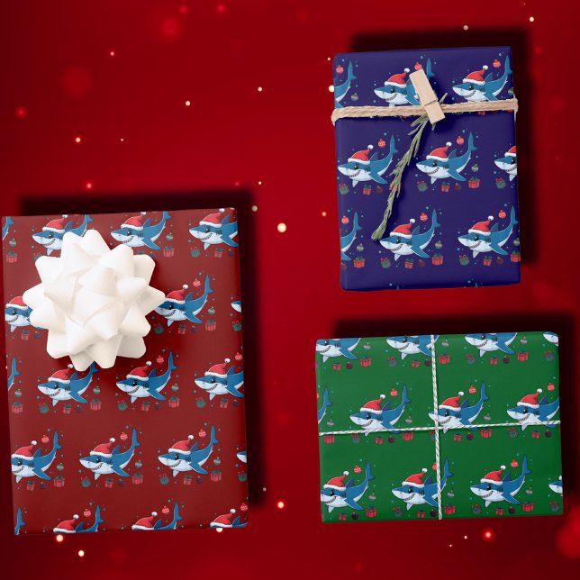 Feuille De Papier Cadeau Cadeau de Noël de Shark Santa Hat (Créateur téléchargé)