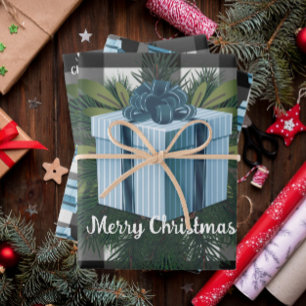 Feuille De Papier Cadeau Cadeau de Noël Plaid Buffalo   Bleu