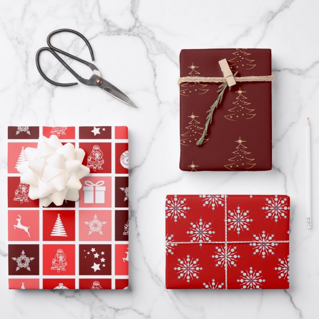 Feuille De Papier Cadeau Cadeau de Noël Rouge, Rose et Berry (Recto)