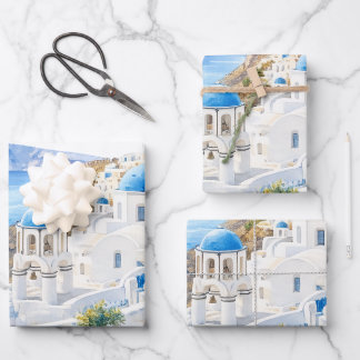 Feuille De Papier Cadeau Cadeau Destination Grèce Aquarelle Santorin