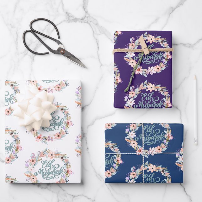 Feuille De Papier Cadeau Cadeau Floral Aïd Moubarak (Recto)