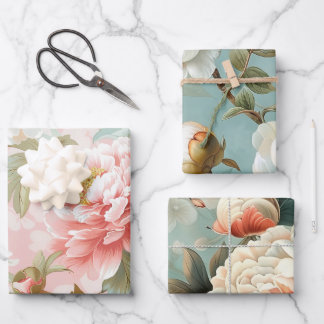 Feuille De Papier Cadeau Cadeau Floral Pastel de Pivoine Vintage Élégant