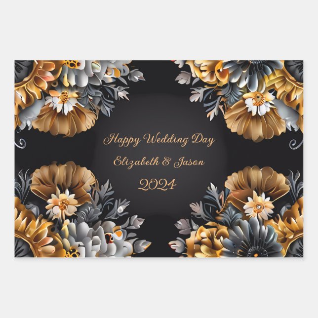 Feuille De Papier Cadeau Cadeau Mariage personnalisé Gold & Silver (Devant)