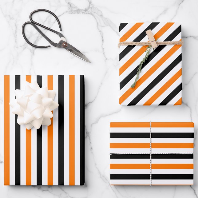 Feuille De Papier Cadeau Cadeau Motif Halloween Orange Black White Stripes (Halloween Orange Black White Stripes Pattern Gift Wrapping Paper Sheets)
