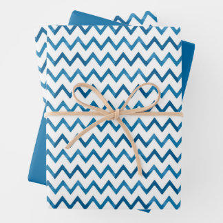 Feuille De Papier Cadeau Cadeau rayé zigzag bleu moderne de Noël