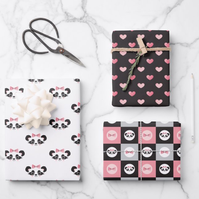 Feuille De Papier Cadeau Cadeau rose Panda Bear (Recto)