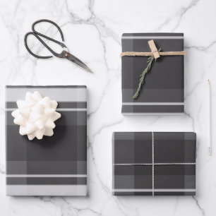 Feuille De Papier Cadeau Cadeau sophistiqué à carreaux Madras gris foncé