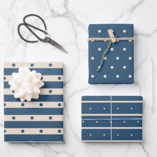 Feuille De Papier Cadeau Cadeaux bleu marine beige pour son anniversaire 