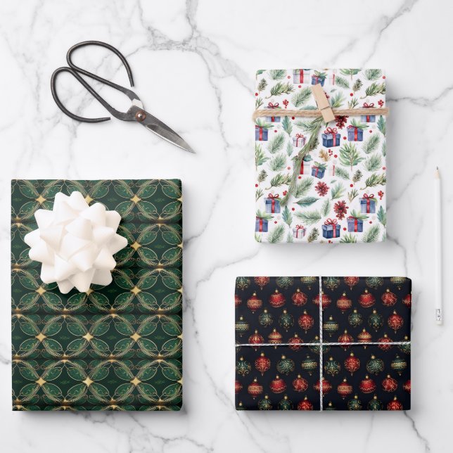 Feuille De Papier Cadeau Cadeaux de Noël personnalisés élégants et verts (Recto)