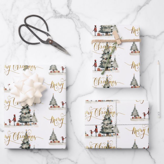 Feuille De Papier Cadeau Cadeaux de Noël sous l'arbre (Recto)