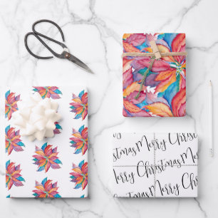 Feuille De Papier Cadeau Cadeaux de Noël uniques Aquarelle Poinsettia