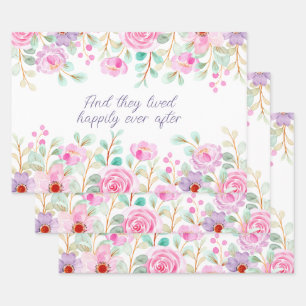 Feuille De Papier Cadeau Cadre de fleurs aquarelles rose et violet 