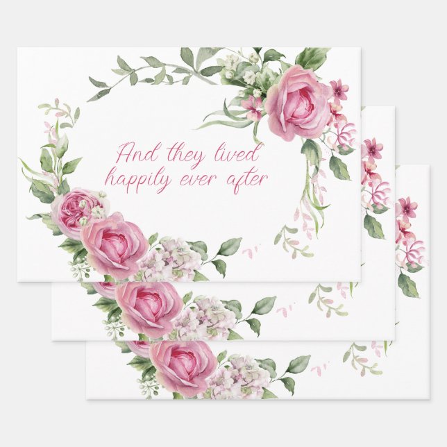 Feuille De Papier Cadeau Cadre de roses aquarelles roses personnalisé (Lot)