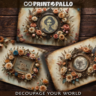 Feuille De Papier Cadeau Cadres de portraits vintages avec fleurs -