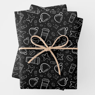 Feuille De Papier Cadeau Café en noir et blanc avec étoiles pour votre arti
