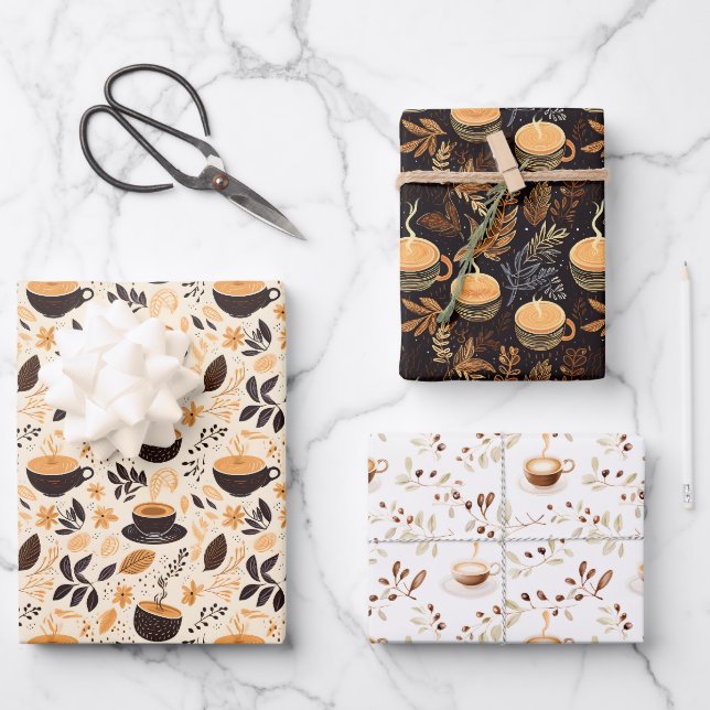 Feuille De Papier Cadeau Café et Café Motif Cadeau (Recto)