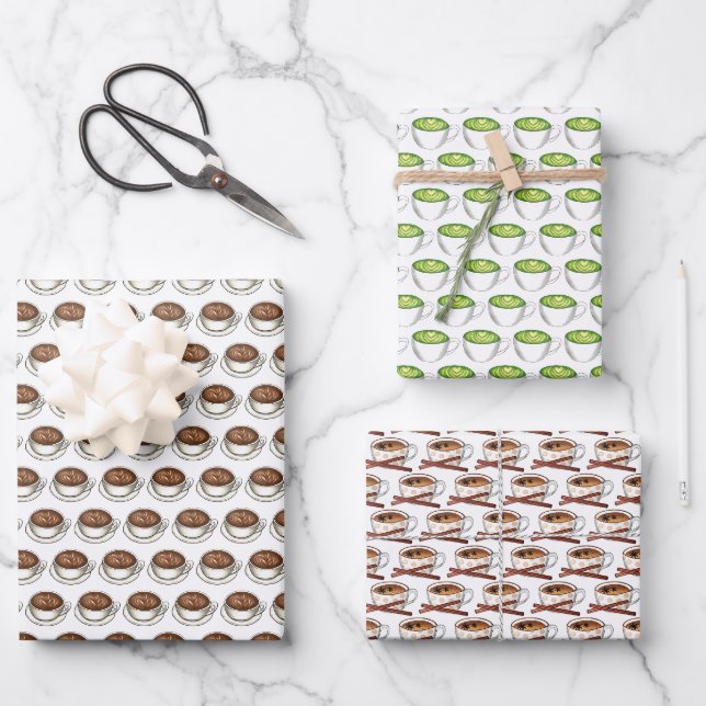 Feuille De Papier Cadeau Café Lattes Matcha Chai Tea Latte (Recto)