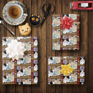 Feuille De Papier Cadeau Café Tuxedo Chat amusant