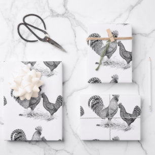 Feuille De Papier Cadeau California Gray Rooster and Hen