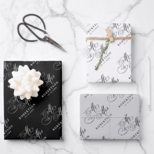 Feuille De Papier Cadeau Calligraphie moderne intemporelle noir & blanc mar