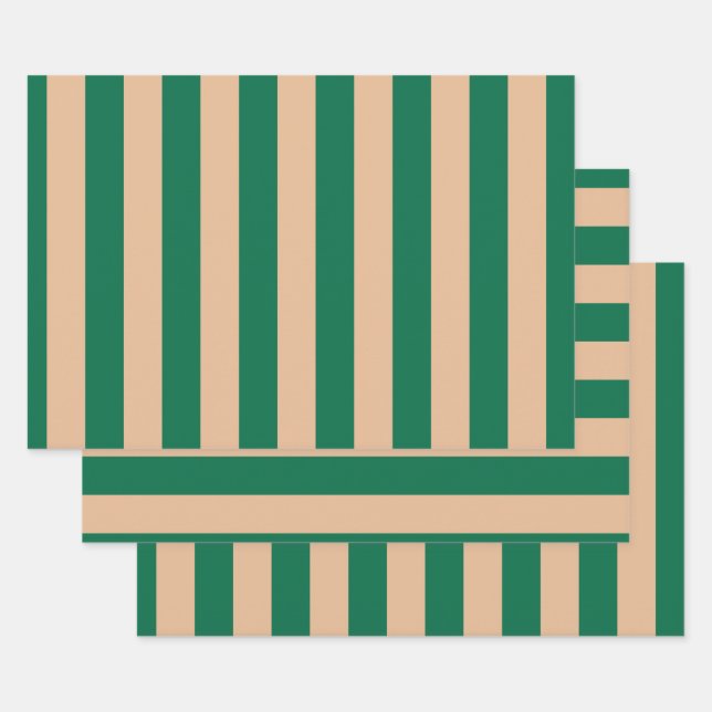 Feuille De Papier Cadeau Camel Beige & Classic Green Bande (Lot)