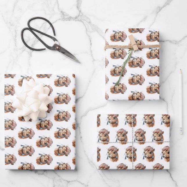 Feuille De Papier Cadeau Camel de Noël (Recto)
