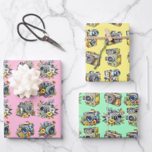 Feuille De Papier Cadeau Caméras vintages et enregistreurs vidéo Anniversai