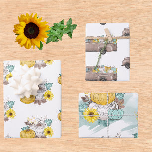 Feuille De Papier Cadeau Camion Citrouille de récolte d'automne joli automn