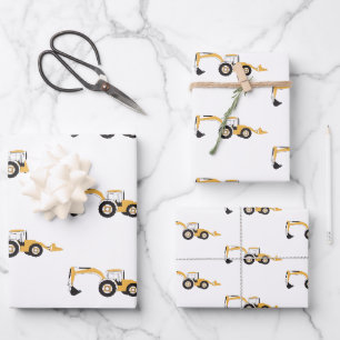 Feuille De Papier Cadeau Camion de construction Backhoe