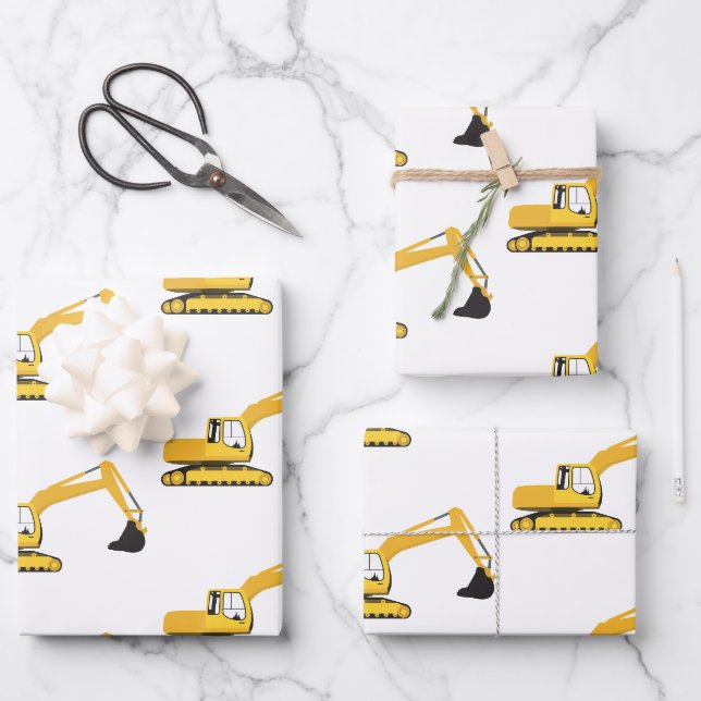 Feuille De Papier Cadeau Camion de construction de l'excavateur (Recto)