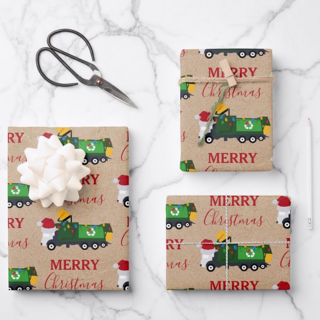 Feuille De Papier Cadeau Camion de recyclage de Noël (Recto)