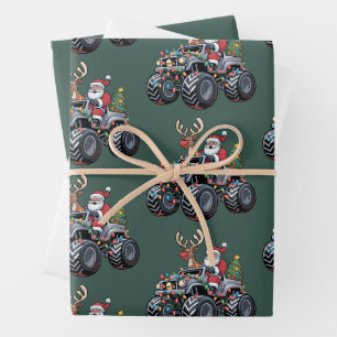 Feuille De Papier Cadeau Camion monstre Noël Santa Fêtes Enfants